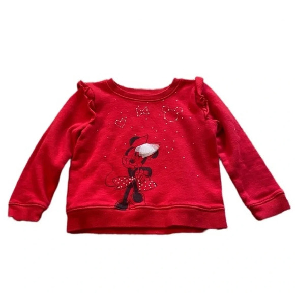 Girls 3T Red Minnie Mouse Ruffle Crew neck Red Sweatshirt​ - Picture 1 of 3